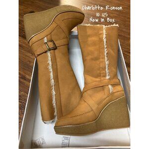 Charlotte Ronson Camel Wedge Boots Heels - Size 10 US - Brand New in Box